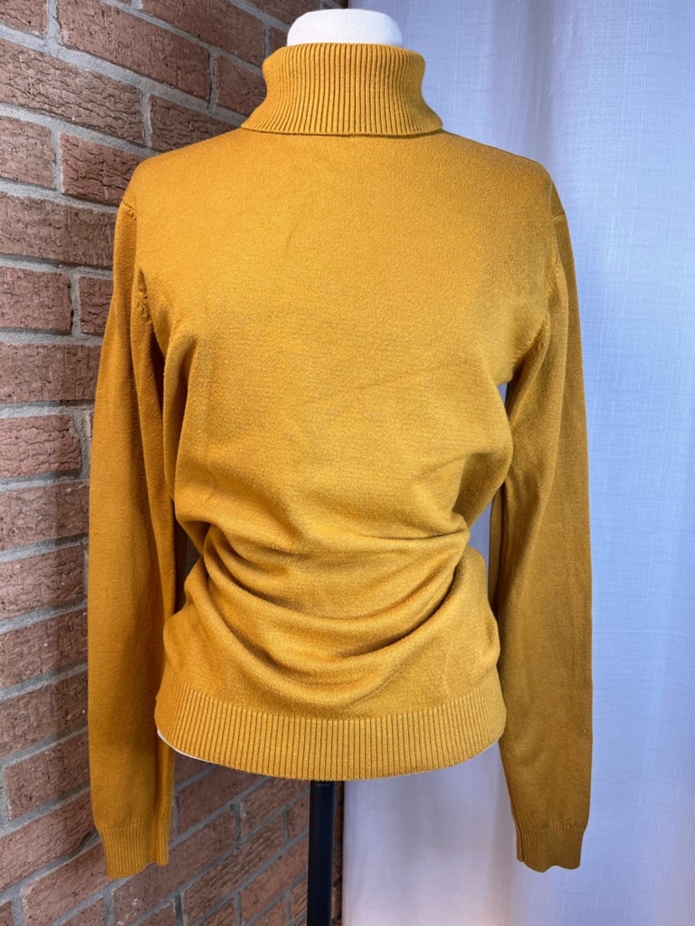 XRAY Mustard Gold Turtleneck Sweater Small Soft Luxe Knit Unisex